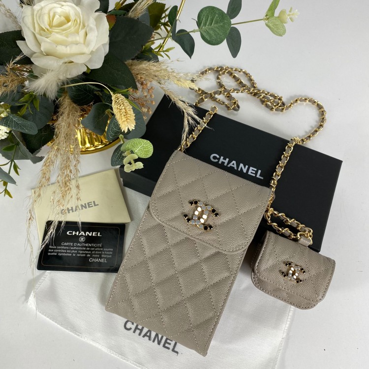 CHANEL GRAİNED PHONE & AİRPODS KUTUSU VİZON